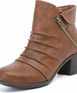 Brown Pu Chunky Heeled Boots RA48